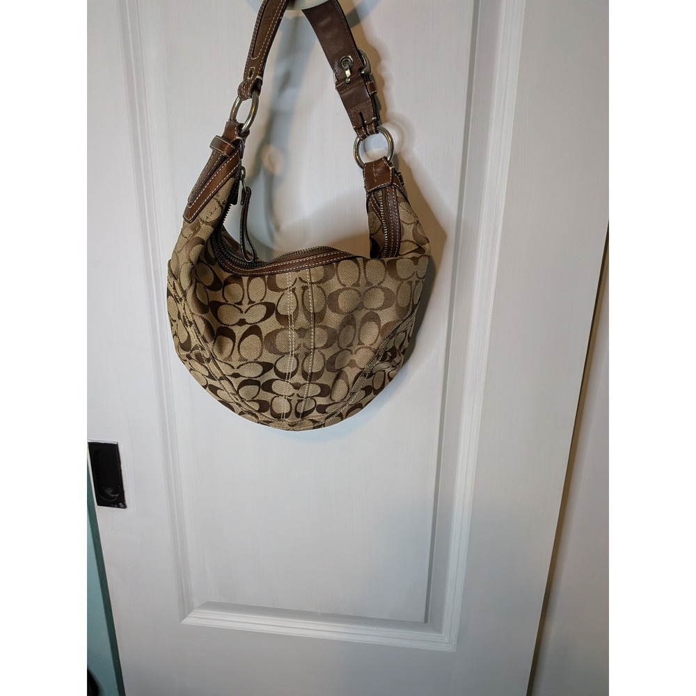 Coach Ergo Signature Jacquard Hobo Bag Brown Khaki Leather 10074